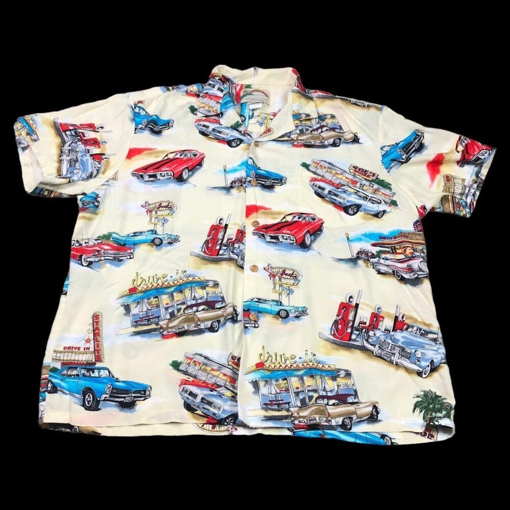 Vintage 90s Paradise‎ Found General Motors Car Hawaiian Shirt Adult Size XL